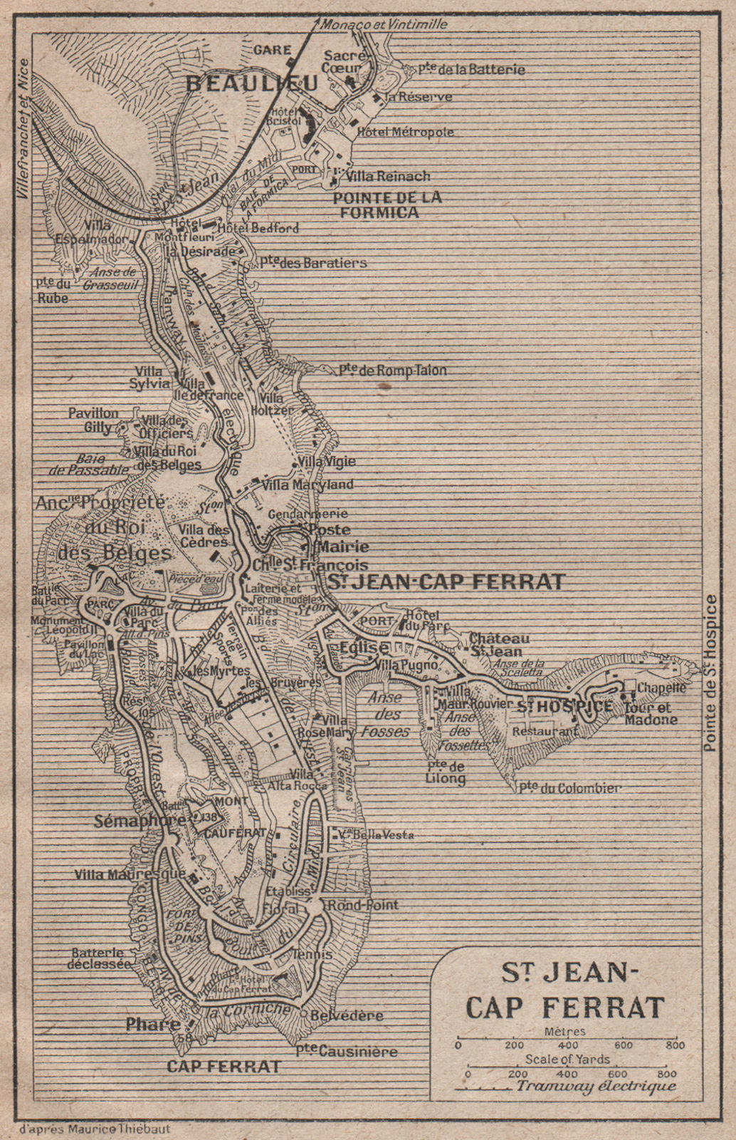 ST JEAN-CAP-FERRAT vintage town plan. Beaulieu-sur-Mer. Alpes-Maritimes 1925 map